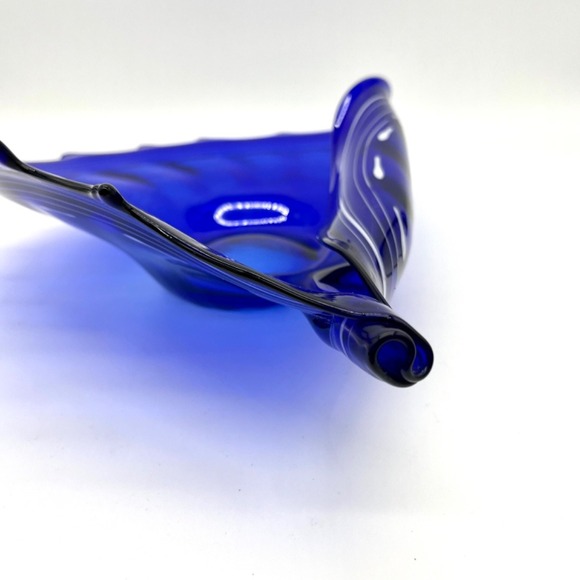 Makora Krosno Cobalt Blue Art Glass Bowl Centerpiece Modern Decor‎ Conch Shell